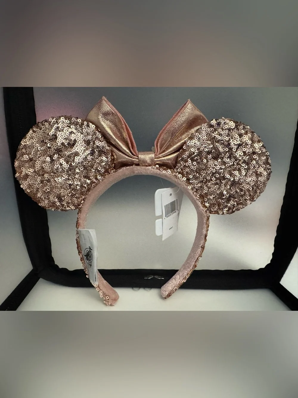 Disney Sequin Mouse Ear Headband with Metallic Bow - Rose Gold